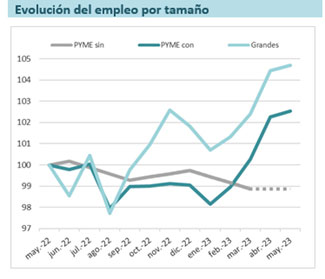 gráfico de Evolución del empleo por tamaño